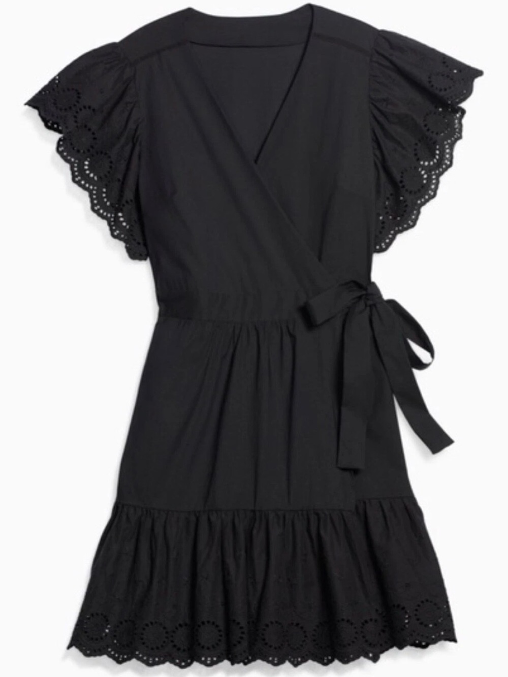 Maette Black Eyelet Flutter Sleeve Wrap Dress Size XL